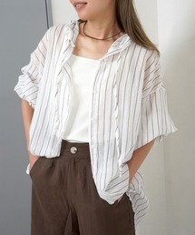 gossara | 【羽織るだけで決まる】シアーワッシャーストライプシャツ(シャツ/ブラウス)