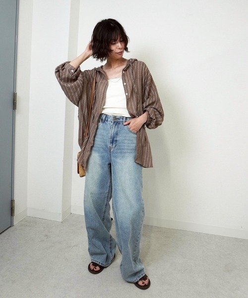 gossara(ゴサラ)の「【羽織るだけで決まる】シアーワッシャーストライプシャツ(シャツ/ブラウス・レディース・ブラウン/アイボリー・FREE)」の7枚目の写真