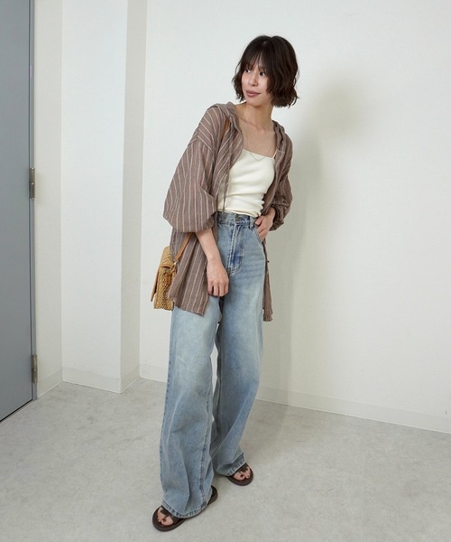 gossara(ゴサラ)の「【羽織るだけで決まる】シアーワッシャーストライプシャツ(シャツ/ブラウス・レディース・ブラウン/アイボリー・FREE)」の6枚目の写真