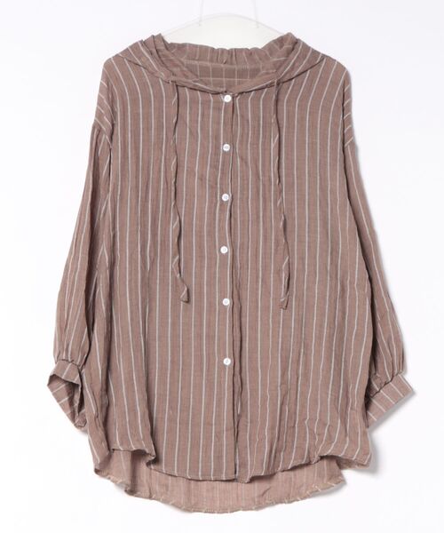 gossara(ゴサラ)の「【羽織るだけで決まる】シアーワッシャーストライプシャツ(シャツ/ブラウス・レディース・ブラウン/アイボリー・FREE)」の4枚目の写真