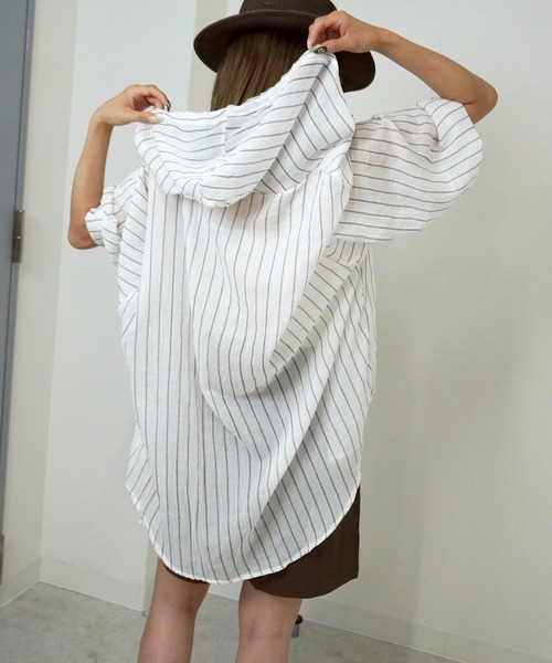 gossara(ゴサラ)の「【羽織るだけで決まる】シアーワッシャーストライプシャツ(シャツ/ブラウス・レディース・ブラウン/アイボリー・FREE)」の16枚目の写真