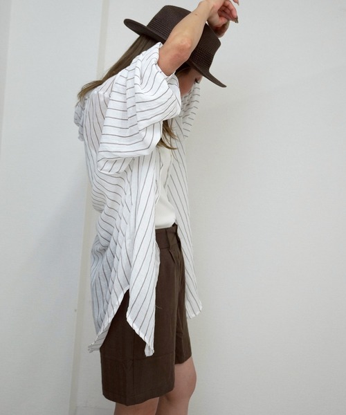 gossara(ゴサラ)の「【羽織るだけで決まる】シアーワッシャーストライプシャツ(シャツ/ブラウス・レディース・ブラウン/アイボリー・FREE)」の15枚目の写真