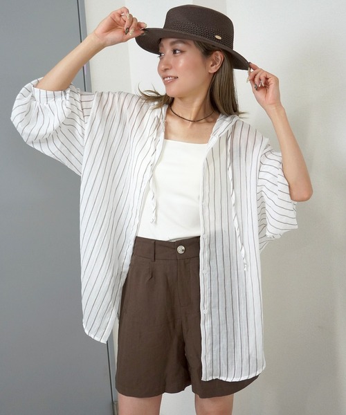 gossara(ゴサラ)の「【羽織るだけで決まる】シアーワッシャーストライプシャツ(シャツ/ブラウス・レディース・ブラウン/アイボリー・FREE)」の12枚目の写真