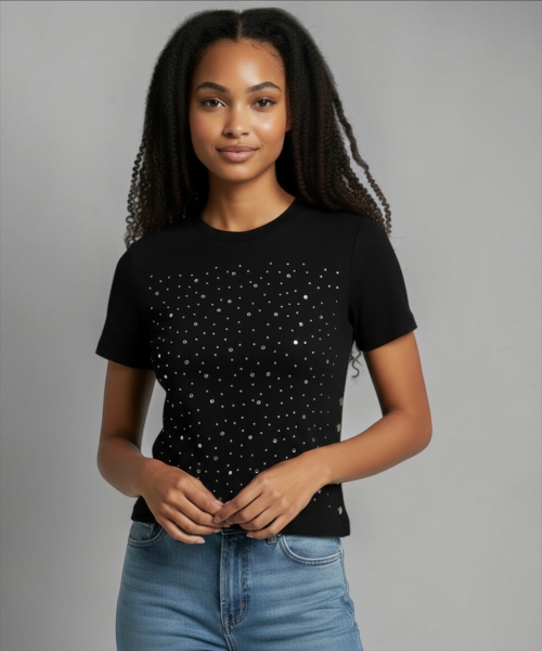 BORN SLIPPY(ボーンスリッピー)の「Galaxy Stud Snap Top (Black)(Tシャツ/カットソー・レディース・その他・FREE)」の5枚目の写真