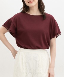 POPPY ボルドー フリルスリーブ シャーリング カットソー お値下げ