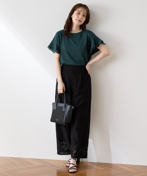 Honeys(ハニーズ)の「【ハニさら・接触冷感・吸水速乾・UVカット・遮熱】フリル袖Tシャツ(Tシャツ/カットソー・レディース・ダークオレンジ/ボルドー/グリーン/ダークブラウン・3L/L/LL/M/S)」の10枚目の写真
