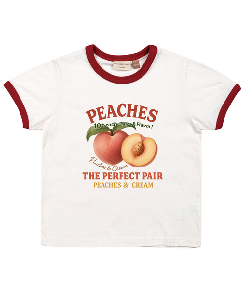 BEACHESAND CREAM KIDS(ビーチスアンドクリームキッズ)の「ピーチズリンガーTシャツ-レッド(Tシャツ/カットソー・レディース・レッド・SMALL/MEDIUM/LARGE)」の1枚目の写真