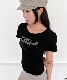ニョンイXチックス ノ レインズ ドット ホース スリム 半袖Tシャツ ブラック