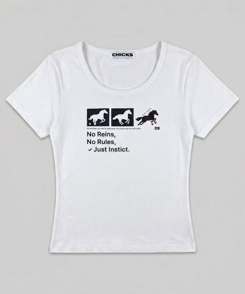 CHICKS(チックス)の「ニョンイXチックス ノ レインズ ドット ホース スリム 半袖Tシャツ ブラック(Tシャツ/カットソー・レディース・ブラック・ONE SIZE)」の5枚目の写真