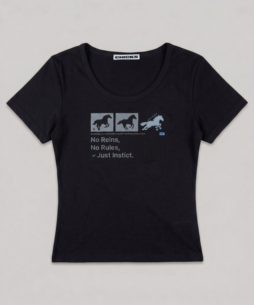 CHICKS(チックス)の「ニョンイXチックス ノ レインズ ドット ホース スリム 半袖Tシャツ ブラック(Tシャツ/カットソー・レディース・ブラック・ONE SIZE)」の4枚目の写真
