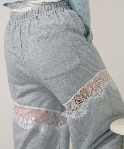 laulea(ラウレア)の「laulea裏毛*レース切替ワイドパンツ(スウェットパンツ・レディース・グレー/ライトグレー/ダークグレー/ブラック・M)」の1枚目の写真