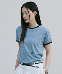 パインストライプリンガーTシャツ(ブルー)
