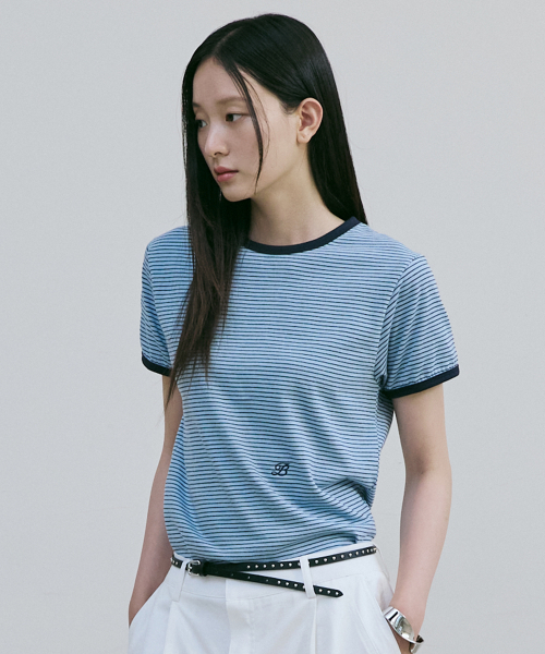 BER DE NOIR(ベールドノワール)の「パインストライプリンガーTシャツ(ブルー)(Tシャツ/カットソー・レディース・その他・SMALL/MEDIUM/LARGE)」の1枚目の写真