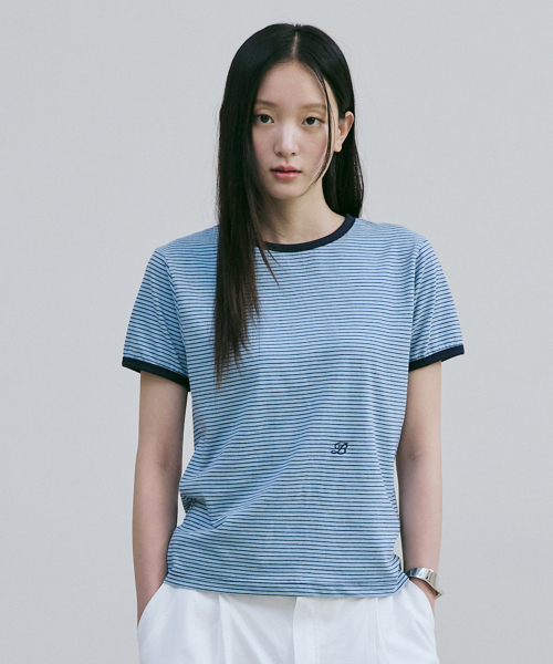 BER DE NOIR(ベールドノワール)の「パインストライプリンガーTシャツ(ブルー)(Tシャツ/カットソー・レディース・その他・SMALL/MEDIUM/LARGE)」の2枚目の写真