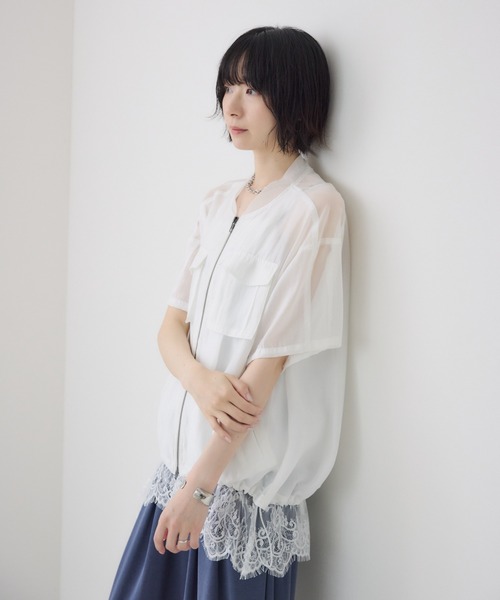 Paradise Picnic(パラダイスピクニック)の「33℃ ピグメントシアーブルゾン(ブルゾン・レディース・グレイッシュベージュ/ブラック/ホワイト・FREE)」の2枚目の写真