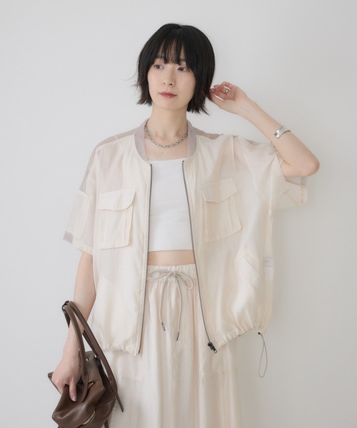 Paradise Picnic(パラダイスピクニック)の「33℃ ピグメントシアーブルゾン(ブルゾン・レディース・グレイッシュベージュ/ブラック/ホワイト・FREE)」の20枚目の写真