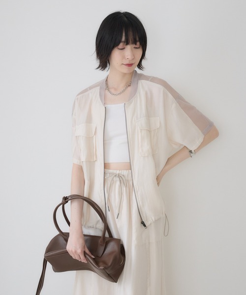 Paradise Picnic(パラダイスピクニック)の「33℃ ピグメントシアーブルゾン(ブルゾン・レディース・グレイッシュベージュ/ブラック/ホワイト・FREE)」の21枚目の写真