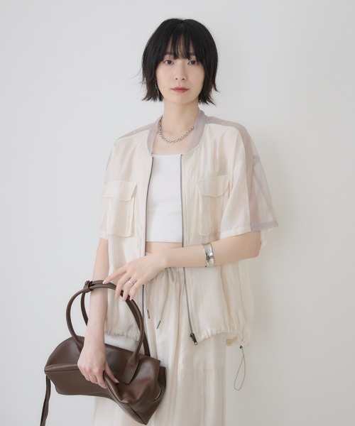 Paradise Picnic(パラダイスピクニック)の「33℃ ピグメントシアーブルゾン(ブルゾン・レディース・グレイッシュベージュ/ブラック/ホワイト・FREE)」の22枚目の写真