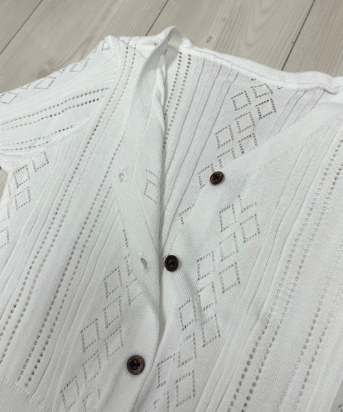 NANEA（ナネア）の「透かし編みVネック半袖ニットトップス/カーディガン（カーディガン/ボレロ・レディース・ブラック/ホワイト・フリー）」の20枚目の写真