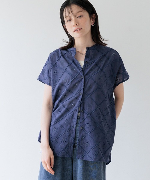 studio CLIP(スタディオクリップ)の「フリンジレースフレンチスリーブシャツ(シャツ/ブラウス・レディース・オフホワイト/ターコイズブルー/ネイビー・FREE)」の3枚目の写真