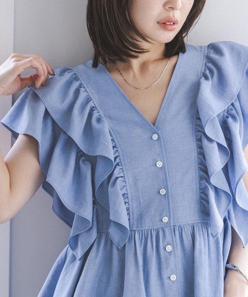 追加・新色》【洗える】ウォーターエッジフリルブラウス（シャツ