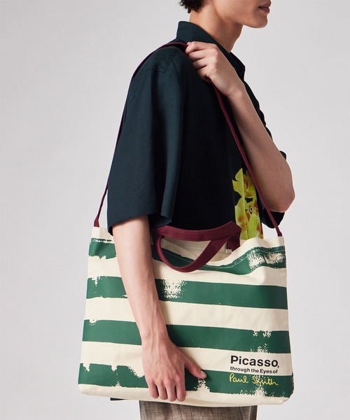 Paul Smith(ポールスミス)の「"Picasso, through the Eyes of Paul Smith" ボーダー トートバッグ【263746 PTOTE】(トートバッグ・メンズ・ケリーグリーン/イエロー・FREE)」の1枚目の写真