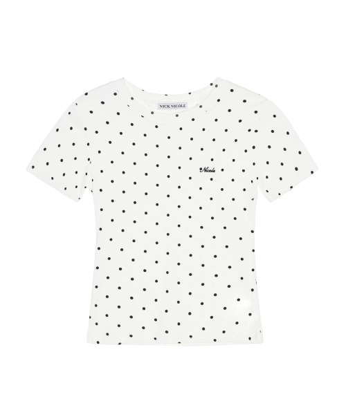 NICK&NICOLE(ニックアンドニコール)の「DOT HALF SLEEVE TOP_WHITE(Tシャツ/カットソー・レディース・その他・FREE)」の1枚目の写真