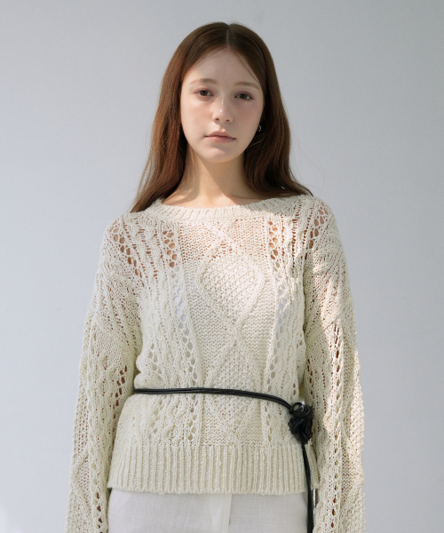 VLETI（ブレッティ）の「Summer Fisherman Cable Loose Fit Knit (cream)（ニット/セーター・レディース・クリーム・FREE）」の2枚目の写真