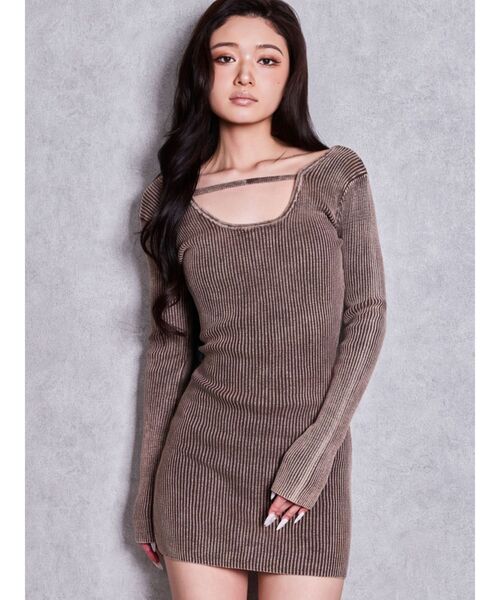 GYDA（ジェイダ）の「2WAYブリーチリブニットタイトミニワンピース（ワンピース・レディース・ブラック/ネイビー/ブラウン・FREE）」の2枚目の写真