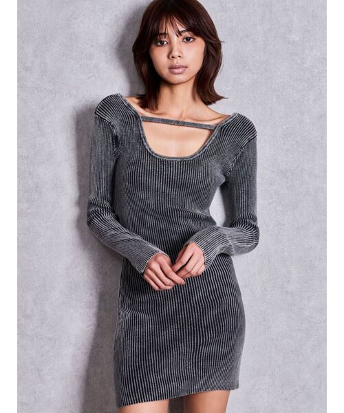 GYDA（ジェイダ）の「2WAYブリーチリブニットタイトミニワンピース（ワンピース・レディース・ブラック/ネイビー/ブラウン・FREE）」の4枚目の写真