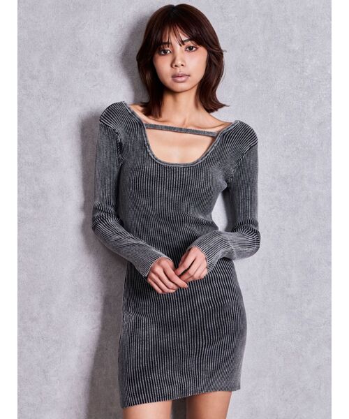 GYDA（ジェイダ）の「2WAYブリーチリブニットタイトミニワンピース（ワンピース・レディース・ブラック/ネイビー/ブラウン・FREE）」の6枚目の写真