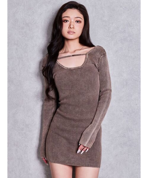 GYDA（ジェイダ）の「2WAYブリーチリブニットタイトミニワンピース（ワンピース・レディース・ブラック/ネイビー/ブラウン・FREE）」の14枚目の写真