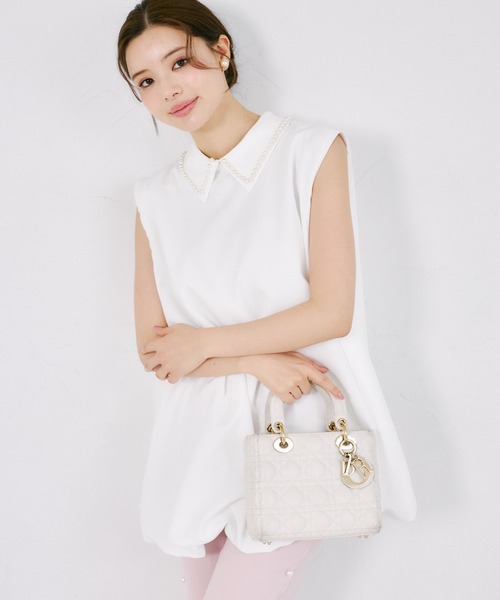 tocco closet（トッコ　クローゼット）の「【ZOZO限定】襟パール装飾ノースリーブチュニックブラウス（シャツ/ブラウス・レディース・オフホワイト/ブラック・M）」の6枚目の写真