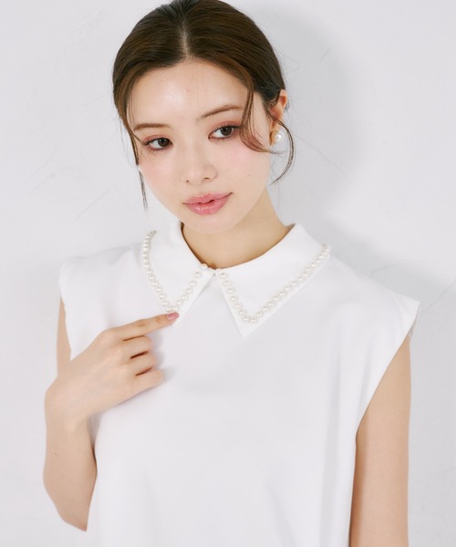 tocco closet（トッコ　クローゼット）の「【ZOZO限定】襟パール装飾ノースリーブチュニックブラウス（シャツ/ブラウス・レディース・オフホワイト/ブラック・M）」の8枚目の写真