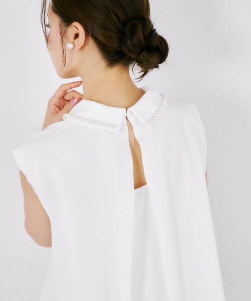 tocco closet（トッコ　クローゼット）の「【ZOZO限定】襟パール装飾ノースリーブチュニックブラウス（シャツ/ブラウス・レディース・オフホワイト/ブラック・M）」の10枚目の写真