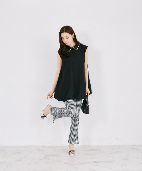 tocco closet（トッコ　クローゼット）の「【ZOZO限定】襟パール装飾ノースリーブチュニックブラウス（シャツ/ブラウス・レディース・オフホワイト/ブラック・M）」の11枚目の写真