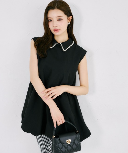 tocco closet（トッコ　クローゼット）の「【ZOZO限定】襟パール装飾ノースリーブチュニックブラウス（シャツ/ブラウス・レディース・オフホワイト/ブラック・M）」の13枚目の写真