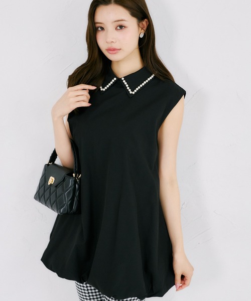 tocco closet（トッコ　クローゼット）の「【ZOZO限定】襟パール装飾ノースリーブチュニックブラウス（シャツ/ブラウス・レディース・オフホワイト/ブラック・M）」の14枚目の写真