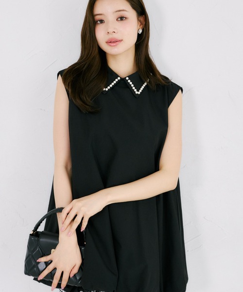tocco closet（トッコ　クローゼット）の「【ZOZO限定】襟パール装飾ノースリーブチュニックブラウス（シャツ/ブラウス・レディース・オフホワイト/ブラック・M）」の15枚目の写真