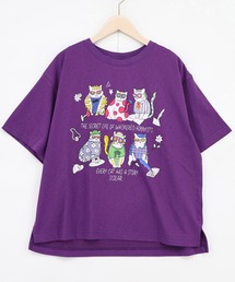 162750:おしゃれネコ柄 接触冷感Tシャツ