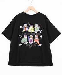 162750:おしゃれネコ柄 接触冷感Tシャツ