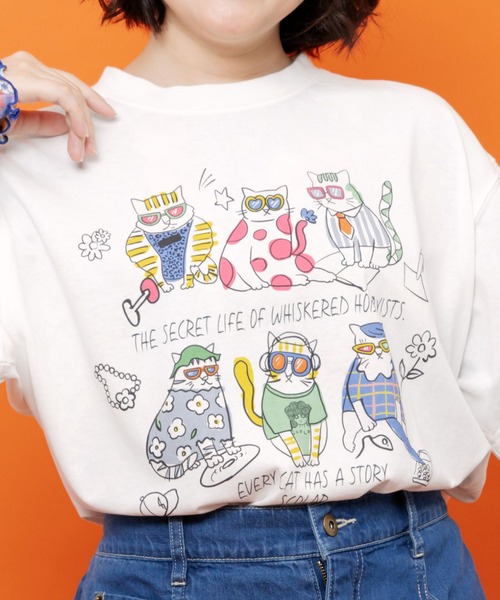 ScoLar（スカラー）の「162750：おしゃれネコ柄 接触冷感Tシャツ（Tシャツ/カットソー・レディース・ブラウン/パープル/ブラック/オフホワイト・M）」の18枚目の写真
