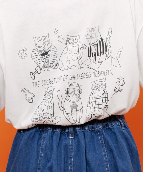 ScoLar（スカラー）の「162750：おしゃれネコ柄 接触冷感Tシャツ（Tシャツ/カットソー・レディース・ブラウン/パープル/ブラック/オフホワイト・M）」の19枚目の写真