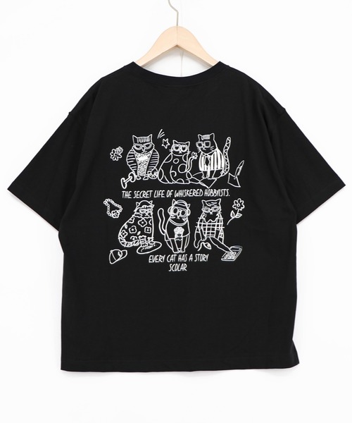 ScoLar（スカラー）の「162750：おしゃれネコ柄 接触冷感Tシャツ（Tシャツ/カットソー・レディース・ブラウン/パープル/ブラック/オフホワイト・M）」の11枚目の写真