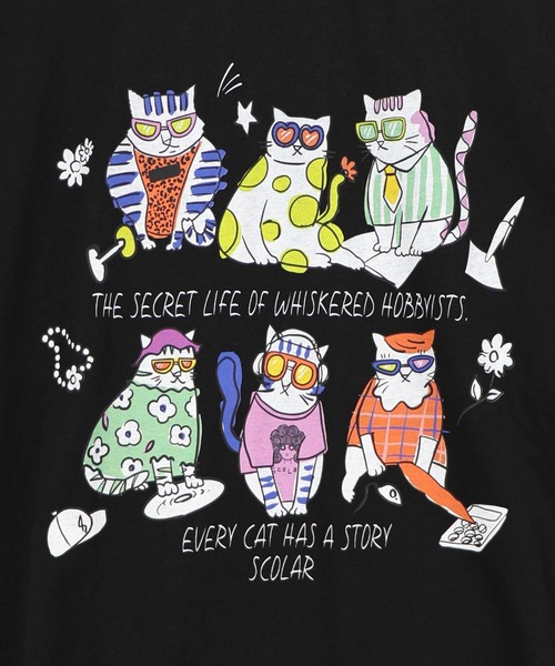 ScoLar（スカラー）の「162750：おしゃれネコ柄 接触冷感Tシャツ（Tシャツ/カットソー・レディース・ブラウン/パープル/ブラック/オフホワイト・M）」の12枚目の写真