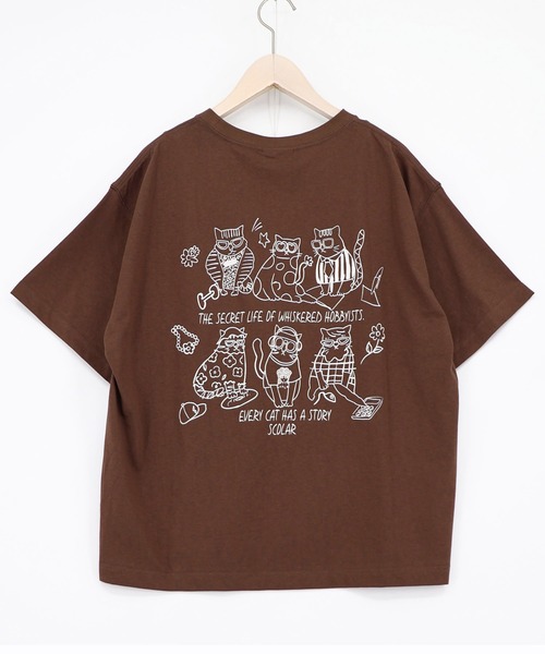 ScoLar（スカラー）の「162750：おしゃれネコ柄 接触冷感Tシャツ（Tシャツ/カットソー・レディース・ブラウン/パープル/ブラック/オフホワイト・M）」の13枚目の写真