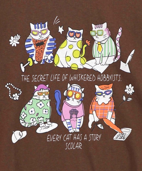 ScoLar（スカラー）の「162750：おしゃれネコ柄 接触冷感Tシャツ（Tシャツ/カットソー・レディース・ブラウン/パープル/ブラック/オフホワイト・M）」の14枚目の写真