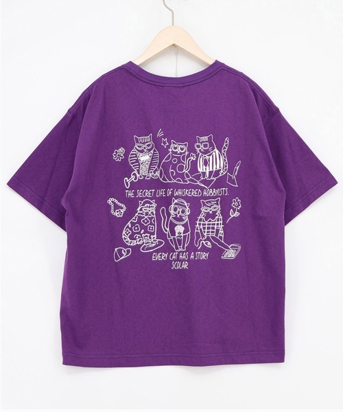 ScoLar（スカラー）の「162750：おしゃれネコ柄 接触冷感Tシャツ（Tシャツ/カットソー・レディース・ブラウン/パープル/ブラック/オフホワイト・M）」の15枚目の写真