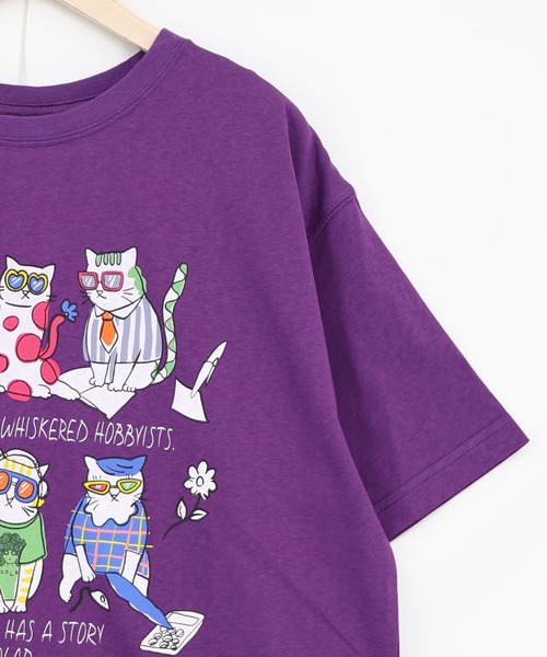 ScoLar（スカラー）の「162750：おしゃれネコ柄 接触冷感Tシャツ（Tシャツ/カットソー・レディース・ブラウン/パープル/ブラック/オフホワイト・M）」の7枚目の写真