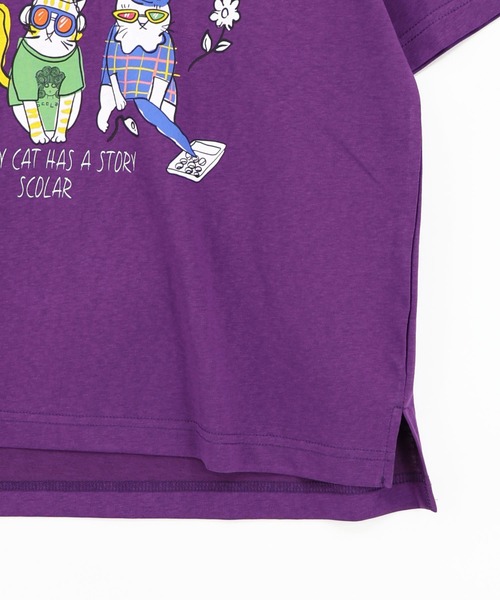 ScoLar（スカラー）の「162750：おしゃれネコ柄 接触冷感Tシャツ（Tシャツ/カットソー・レディース・ブラウン/パープル/ブラック/オフホワイト・M）」の8枚目の写真